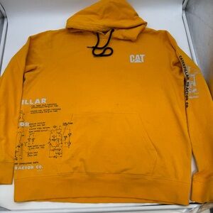 Caterpillar CAT Yellow Hoodie 2XL Graphic Spellout Pre-Owned